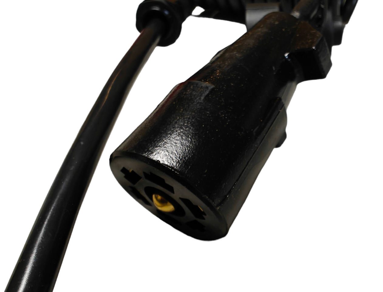 Coiled black 7 to 5 way cord