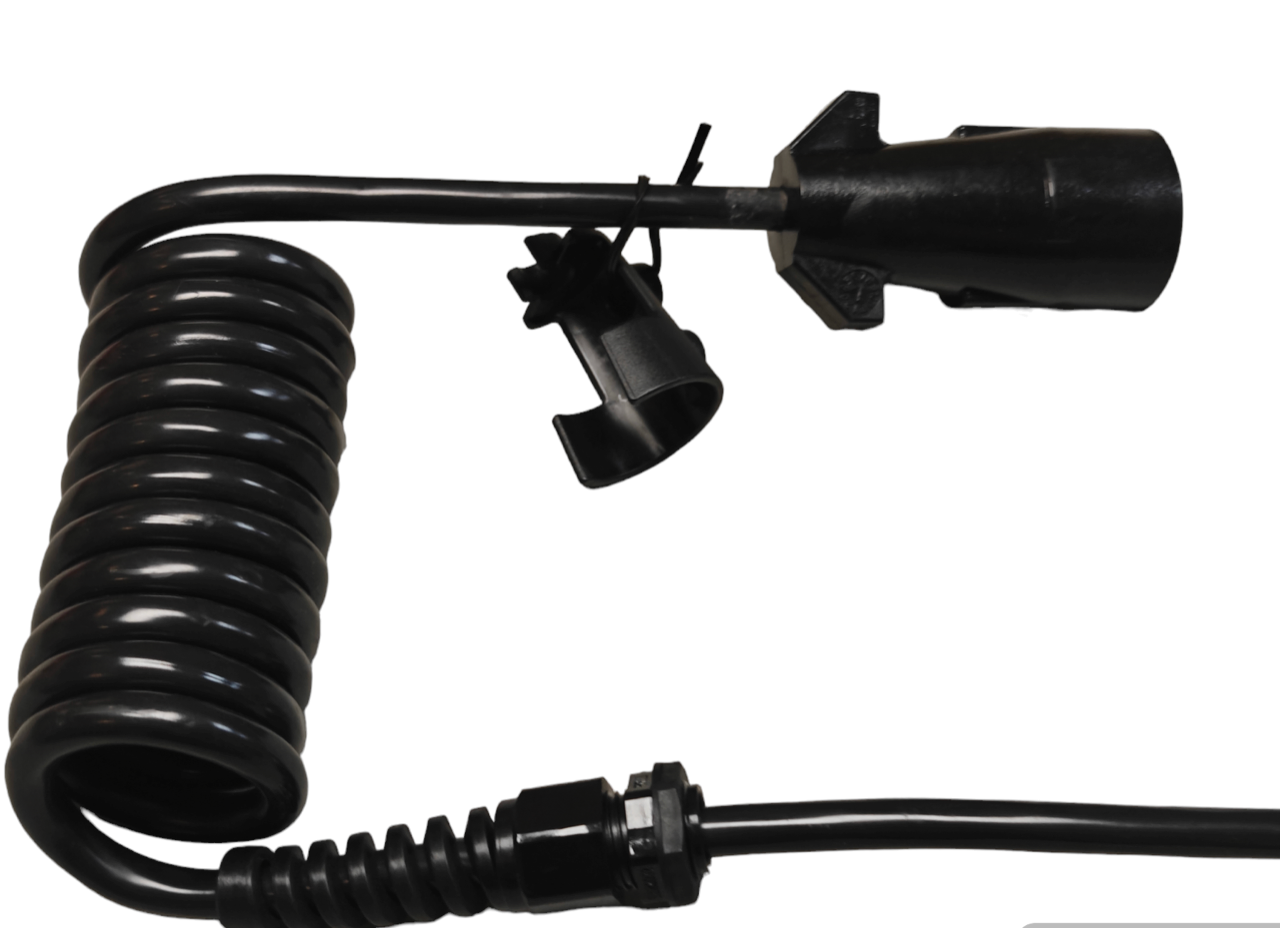 Coiled black 7 to 5 way cord