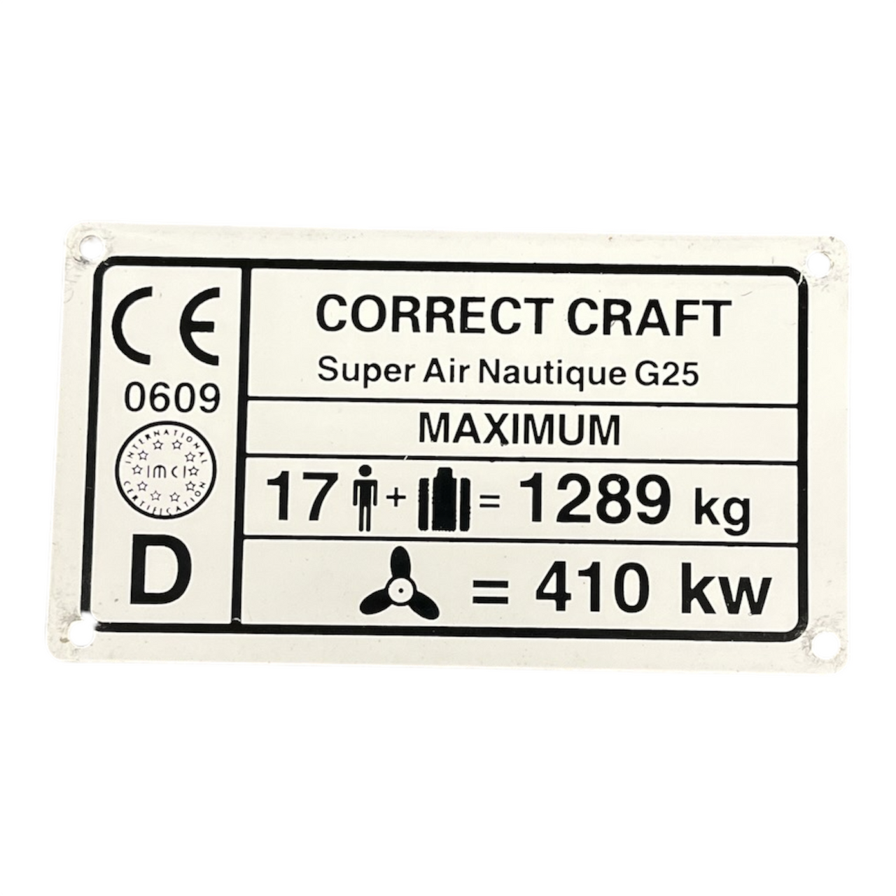CE CAPACITY LABEL G25 17 PERSONS 1289 KG
