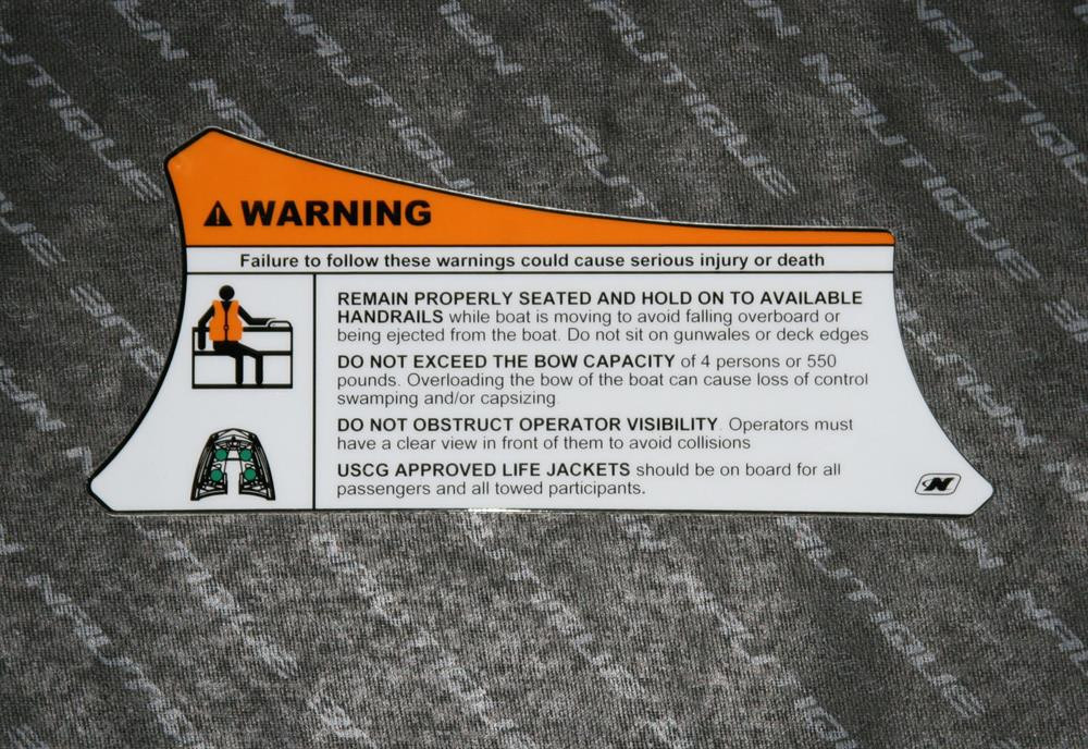 DECAL WARNING G21 BOW MAX 4 PERSONS OR 500 LBS.