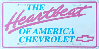 heartbeat of america chevrolet license plate, white, pink, and blue