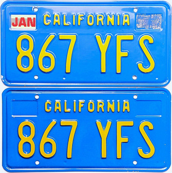 Vintage blue and yellow California license plates