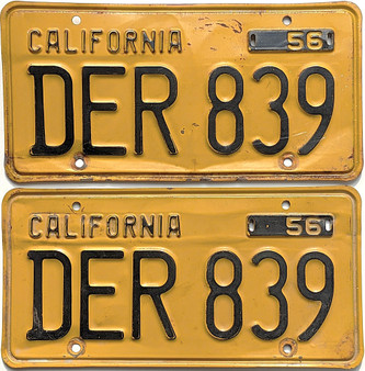 Old California license plates, 1956, yellow