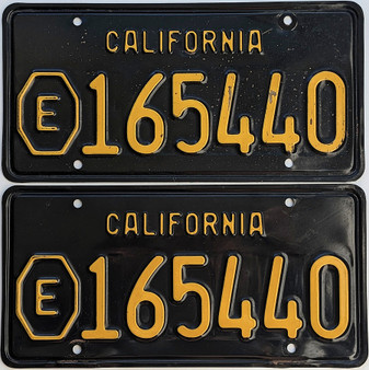 Old black California license plates, exempt pair