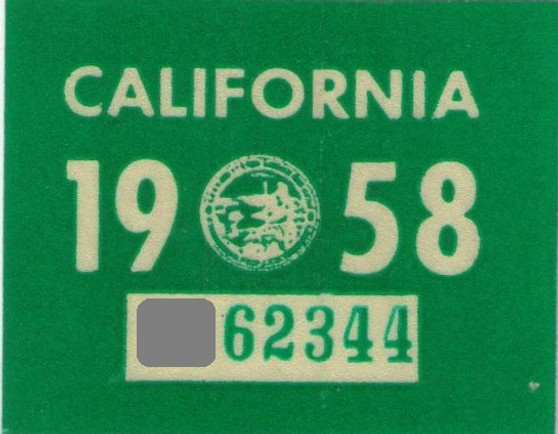 1958 California license plate sticker
