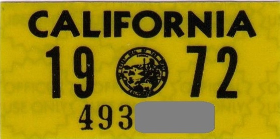 1972 California license plate sticker