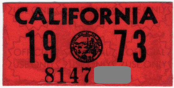 1973 California registration decal