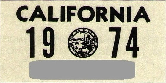 1974 NOS California license plate sticker