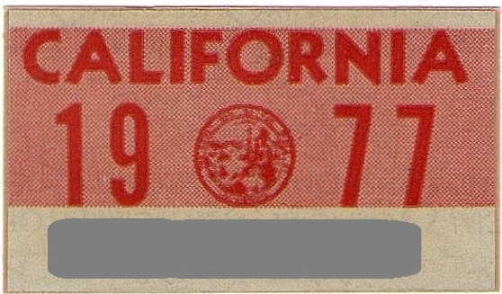 1977 California registration decal NOS
