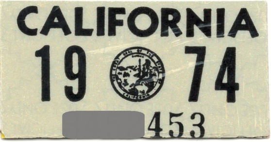 1974 California license plate sticker