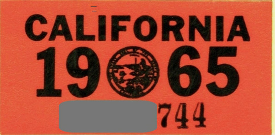 1965 California license plate sticker
