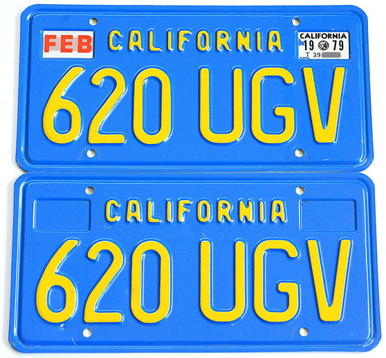 Vintage blue and yellow California license plates