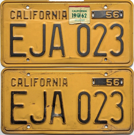 Old California license plates, 1956, yellow