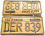 Old California License Plates, Yellow, 1956-1962, YOM okay