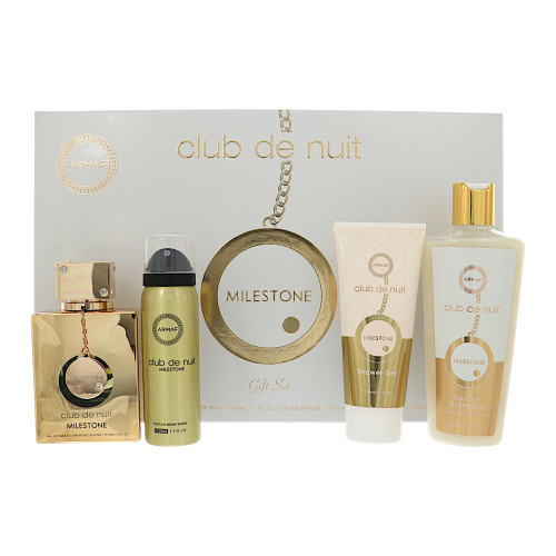 Club De Nuit Milestone by Armaf Gift Set for Men 4Pc Gift Set- 3.6 Oz Edp Spray, 8.4 Oz Shampoo, 3.4 Oz Shower Gel, 1.7 Oz Perfume Body Spray Oz