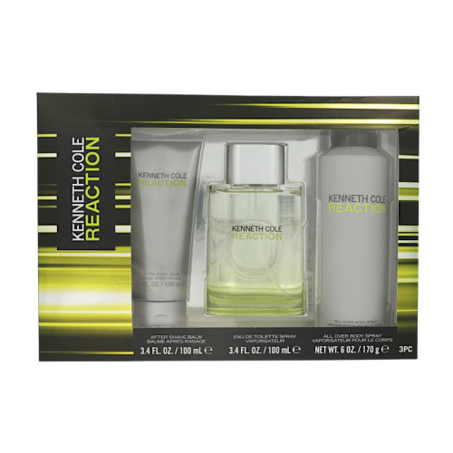 Kenneth Cole Reaction by Kenneth Cole Gift Set for Men 3 Piece Gift Set For Men - 3.4 Oz Eau De Toilette Spray, 6.0 Oz All Over Body Spray, 3.4 Oz After Shave Balm