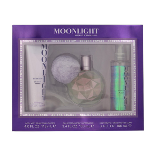 Moon Light by Ariana Grande Gift Set for Women 3 Piece Set For Women: 3.4 Oz Eau De Parfum Spray, 4 Oz Body Mist, 3.4 Oz Body Souffle