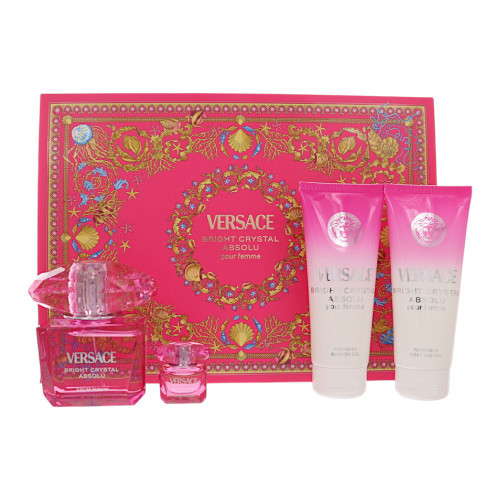 Bright Crystal Absolu by Versace Gift Set for Women 4 Pc Gift Set- 3Oz Edp Spray,0.17 Edp Splash, 3.4Oz Body Lotion, 3.4Oz Shower Gel Oz