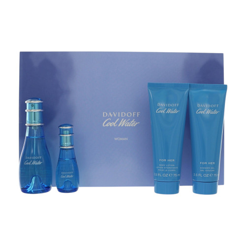Cool Water by Davidoff Gift Set for Women 4 Piece Gift Set - 1.6 Oz Eau De Toilette Spray, 0.5 Oz Eau De Toilette Spray, 2.5 Oz Shower Gel, 2.5 Oz Body Lotion