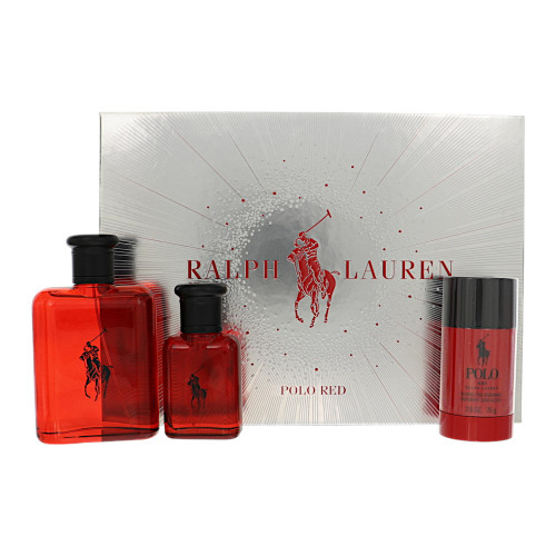 Polo Red by Ralph Lauren Gift Set for Men 3 Piece Set For Men: 4.2 Oz Eau De Toilette Spray, 1.36 Oz Eau De Toilette Spray, 2.6 Oz Deodorant Stick