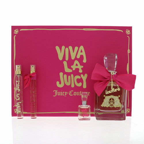 Viva La Juicy by Juicy Couture Gift Set for Women 4 Piece Gift Set - 3.4 Oz Eau De Parfum Spray, 0.33 Oz Viva La Juicy Eau De Parfum Spray, 0.33 Oz Viva La Juicy Gold Eau De Parfum Spray, 0.17 Oz Eau De Parfum Splash