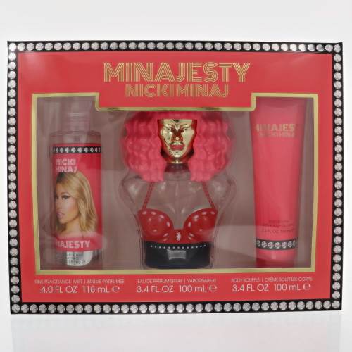 Minajesty by Nicki Minaj Gift Set for Women 3 Piece Set For Women: 3.4 Oz Eau De Parfum Spray, 4 Oz Fragrance Mist, 3.4 Oz Body Souffle
