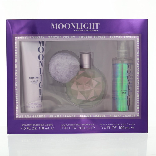 Moon Light by Ariana Grande Gift Set for Women 3 Piece Set For Women: 3.4 Oz Eau De Parfum Spray, 4 Oz Body Mist, 3.4 Oz Body Souffle