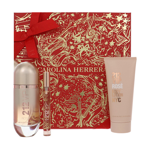 212 Vip Rose by Carolina Herrera Gift Set for Women 3 Piece Set For Women: 2.7 Oz Eau De Parfum Spray, 0.34 Oz Eau De Parfum Spray, 3.4 Oz Body Lotion