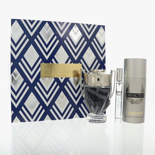 Paco Rabanne Invictus by Paco Rabanne Gift Set for Men 3 Piece Gift Set For Men - 3.4 Oz Eau De Toilette, 5.0 Oz  Deodorant, Mini Eau De Toilette
