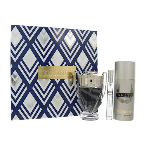Paco Rabanne Invictus by Paco Rabanne Gift Set for Men 3 Piece Gift Set For Men - 3.4 Oz Eau De Toilette, 5.0 Oz  Deodorant, Mini Eau De Toilette