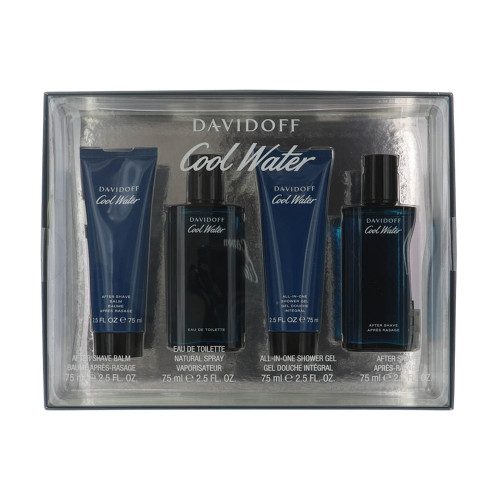 Cool Water by Davidoff Gift Set for Men 4 Piece Set For Men: 2.5 Oz Eau De Toilette Spray, 2.5 Oz After Shave Balm, 2.5 Oz All-In-One Shower Gel, 2.5 Oz After Shave