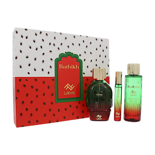 Bathikh by Luniche Gift Set for Unisex 3 Piece Set For Unisex: 3.4 Oz Eau De Parfum Spray, 0.3 Oz Eau De Parfum, 3.4 Oz Fragrance Mist