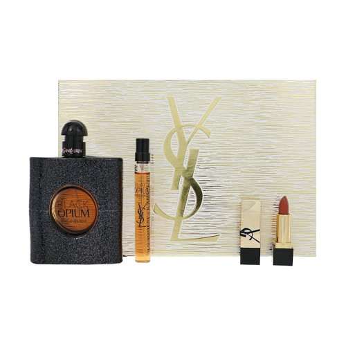 Black Opium by Yves Saint Laurent Gift Set for Women 3 Piece Set For Women: 3 Oz Eau De Parfum Spray, 0.33 Oz Eau De Parfum Spray, 0.04 Oz Lipstick