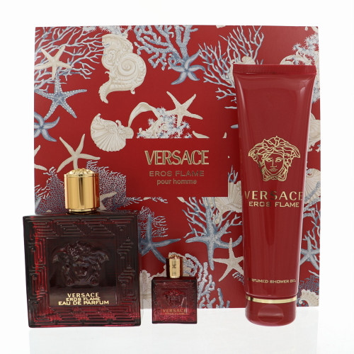 Versace Eros Flame by Versace Gift Set for Men 3 Piece Set For Men: 3.4 Oz Eau De Parfum Spray, 0.17 Oz Eau De Parfum Splash, 5 Oz Shower Gel