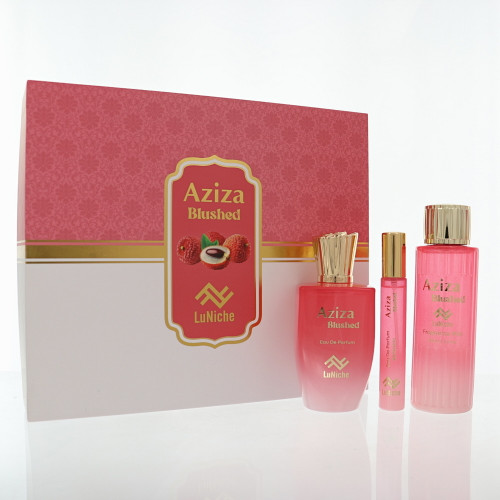 Aziza Blushed by Luniche Gift Set for Unisex 3 Piece Set For Unisex: 3.4 Oz Eau De Parfum Spray, 0.3 Oz Eau De Parfum Spray, 3.4 Oz Fragrance Mist