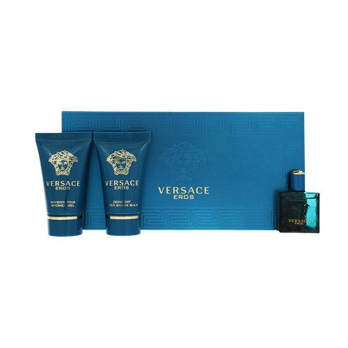Versace Eros by Versace Gift Set for Men 3 Piece Set For Men: 0.17 Oz Eau De Toilette Splash, 0.8 Oz Shower Gel, 0.8 Oz After Shave Balm