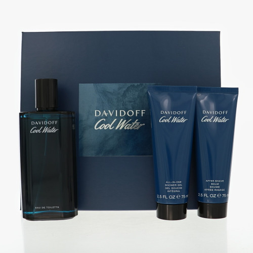 Cool Water by Davidoff Gift Set for Men 3 Piece Set For Men: 4.2 Oz Eau De Toilette Spray, 2.5 Oz All-In-One Shower Gel, 2.5 Oz After Shave Balm