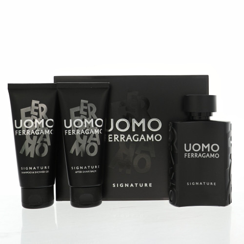 Uomo Signature by Salvatore Ferragamo Gift Set for Men 3 Piece Gift Set - 3.4 Oz Eau De Parfum Spray, 3.4 Oz Shampoo And Shower Gel, 3.4 Oz After Shave Balm
