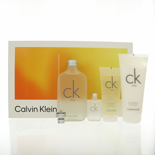 Ck One by Calvin Klein Gift Set for Unisex 4 Piece Set For Unisex: 6.7 Oz Eau De Toilette Spray, 0.5 Oz Eau De Toilette Splash, 6.7 Oz Skin Moisturizer, 3.3 Oz Body Wash