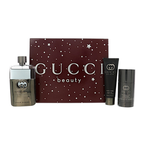 Gucci Guilty by Gucci Gift Set for Men 3 Piece Set For Men: 3 Oz Eau De Toilette Spray, 2.4 Oz Deodorant Stick, 1.6 Oz Shower Gel