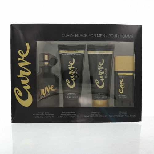 Curve Black by Liz Claiborne Gift Set for Men 4 Piece Set For Men: 4.2 Oz Eau De Cologne Spray, 3.4 Oz Aftershave Balm, 3.4 Oz Shower Gel, 1.7 Oz Deodorant Stick
