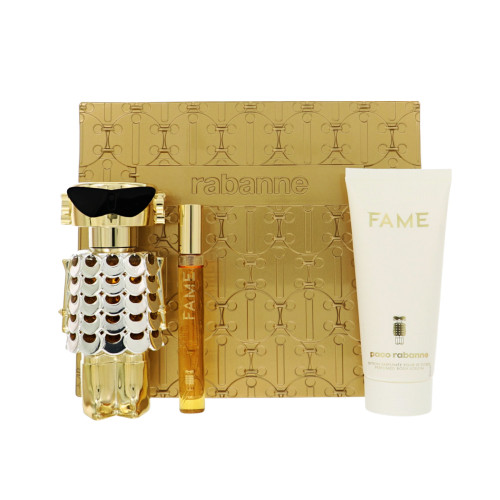 Paco Rabanne Fame by Paco Rabanne Gift Set for Women 3 Piece Set For Women: 2.7 Oz Eau De Parfum Spray, 0.34 Oz Eau De Parfum Spray, 3.4 Oz Body Lotion