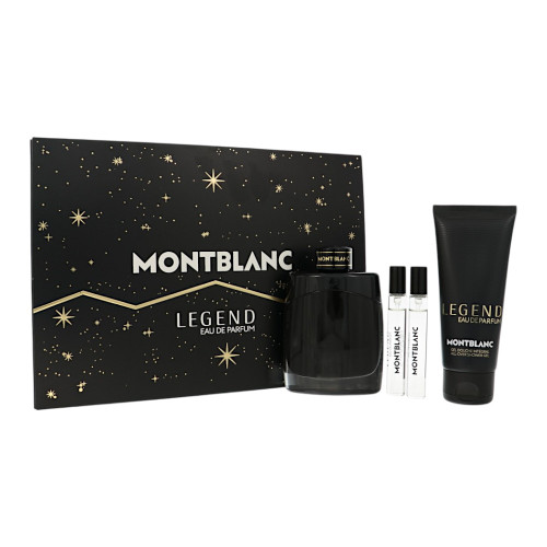 Mont Blanc Legend by Mont Blanc Gift Set for Men 4 Piece Set For Men: 3.3 Oz Eau De Parfum Spray, 0.25 Oz Eau De Parfum Spray, 0.25 Oz Eau De Parfum Spray, 3.3 Oz All-Over Shower Gel