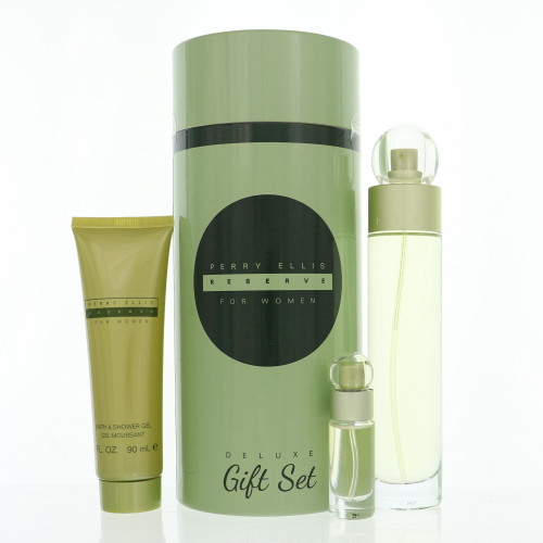 Reserve by Perry Ellis Gift Set for Women 3 Piece Gift Set - 3.4 Oz Eau De Parfum Spray, 3.0 Oz Eau De Parfum Spray, 0.25 Oz Bath & Shower Gel
