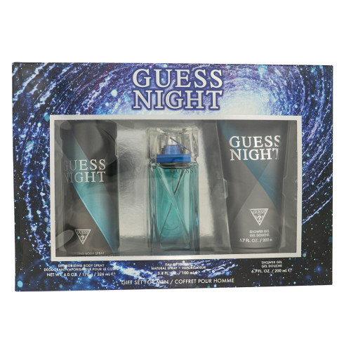 Guess Night by Guess Gift Set for Men 3 Piece Set For Men: 3.4 Oz Eau De Toilette Spray, 6.7 Oz Shower Gel, 6 Oz Deodorant Body Spray