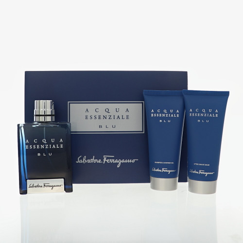 Acqua Essenziale Blu by Salvatore Ferragamo Gift Set for Men 3 Piece Set For Men: 3.4 Oz Eau De Toilette Spray, 3.4 Oz Shampoo And Shower Gel, 3.4 Oz After Shave Balm