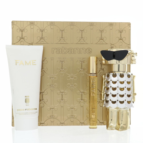 Paco Rabanne Fame by Paco Rabanne Gift Set for Women 3 Piece Gift Set - 2.7 Oz Eau De Parfum Spray, 0.34 Oz Eau De Parfum Spray, 3.4 Oz Body Lotion