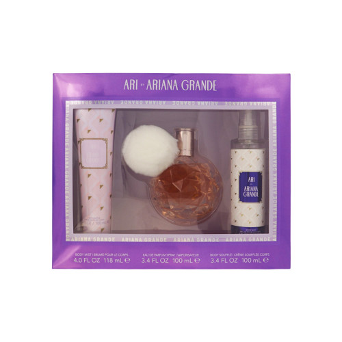 Ari by Ariana Grande Gift Set for Women 3 Piece Set For Women: 3.4 Oz Eau De Parfum Spray, 4 Oz Body Mist, 3.4 Oz Body Souffle