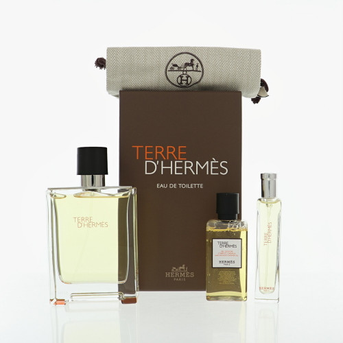 Terre D'hermes by Hermes Gift Set for Men 3 Piece Set For Men: 3.3 Oz Eau De Toilette Spray, 0.5 Oz Eau De Toilette Spray, 1.35 Oz Hair & Body Shower Gel