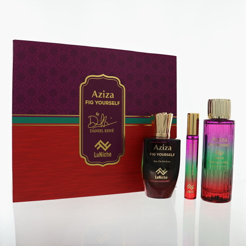 Aziza Fig Yourself X Daniel Rene by Luniche Gift Set for Unisex 3 Piece Set For Unisex: 3.4 Oz Eau De Parfum Spray, 0.3 Oz Eau De Parfum Spray, 3.4 Oz Fragrance Mist